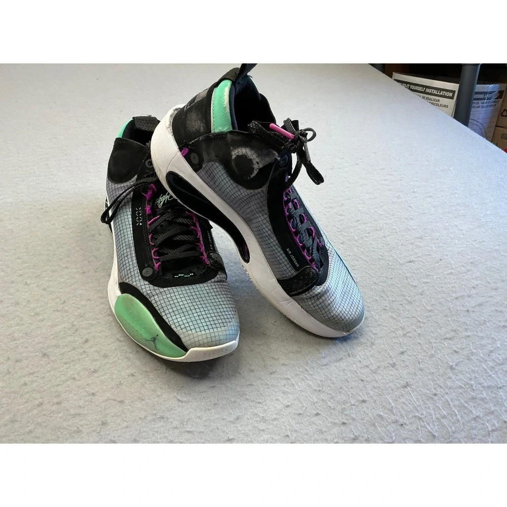 Air Jordan 34 Blue Void Basketball Shoes AR3240-400 Size 11 Green Pink Black
